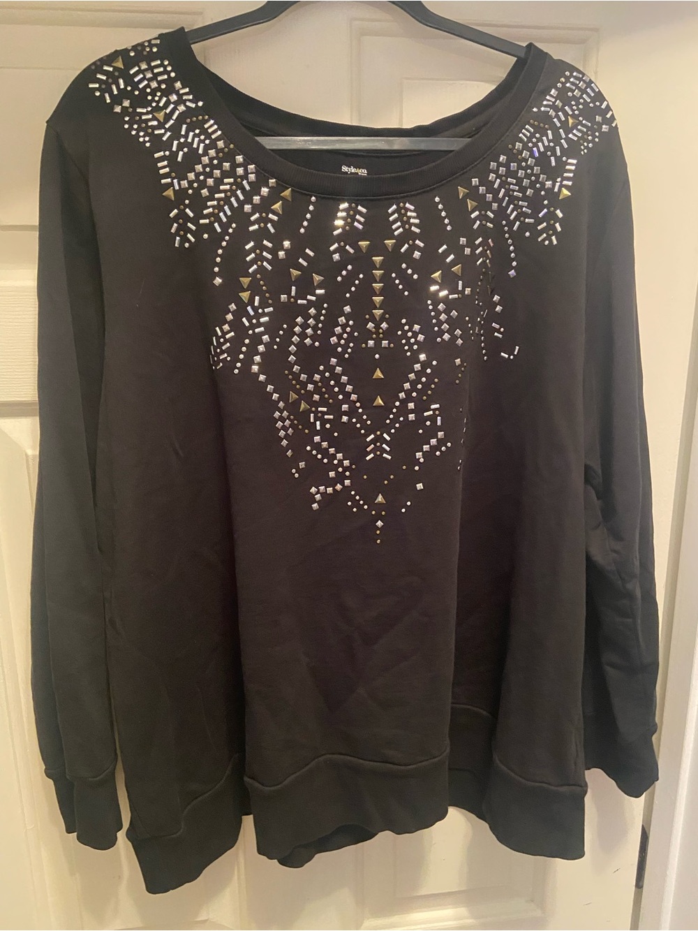 3X Black Embellished Crewneck Style & Co Top